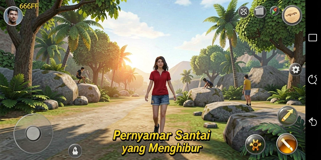 Screenshot gameplay 666FF menampilkan karakter yang sedang bertarung dengan santai.