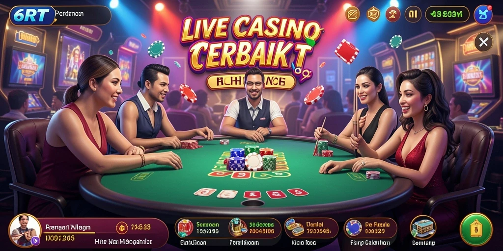 Gameplay Live Casino 6RT dengan dealer dan pemain nyata.