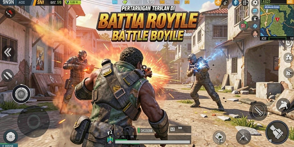 Gameplay seru di arena Battle Royale 9N9N.