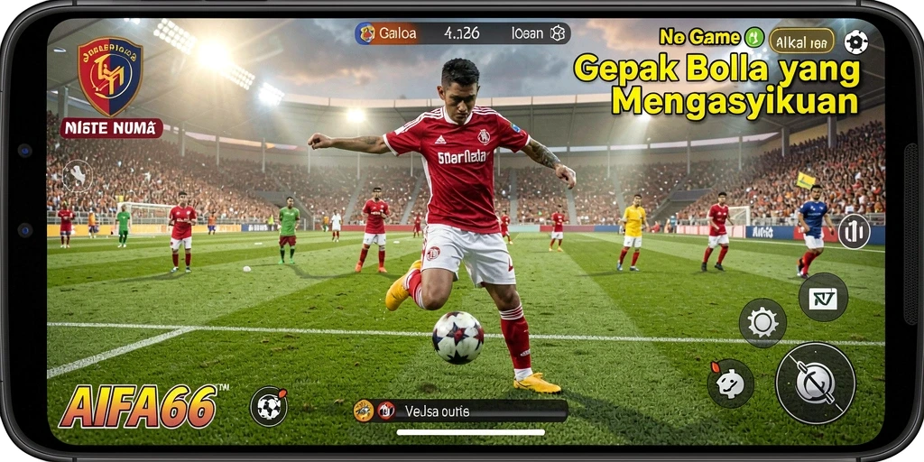 Tangkapan layar gameplay AIFA66 yang memukau dengan aksi sepak bola nyata.