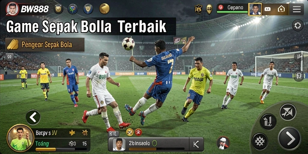 Tampilan gameplay BW888 yang menegangkan saat bertanding di lapangan sepak bola.