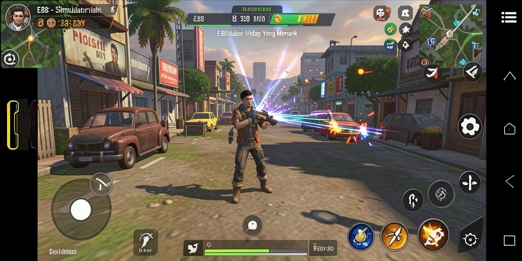Tampilan screenshot E88 menampilkan gameplay Simulation yang dinamis.