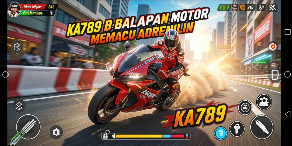 Screenshot KA789 menampilkan aksi balapan motor yang cepat dan mendebarkan.