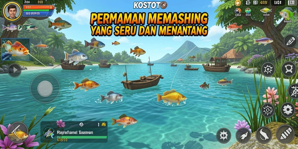 Screenshot KOSTOTO menunjukkan pemain sedang asyik memancing di danau.