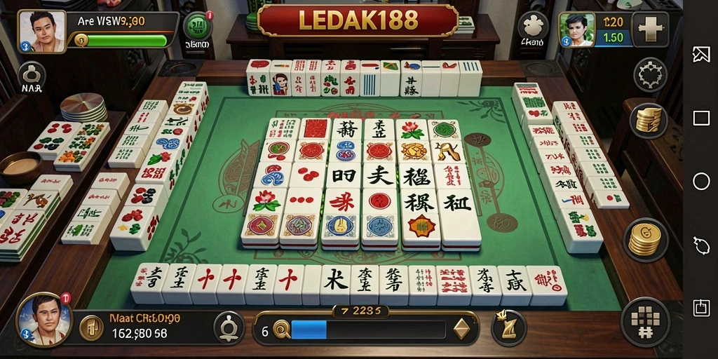 Tampilan gameplay seru LEDAK188 dengan ubin Mahjong yang menghiasi layar.