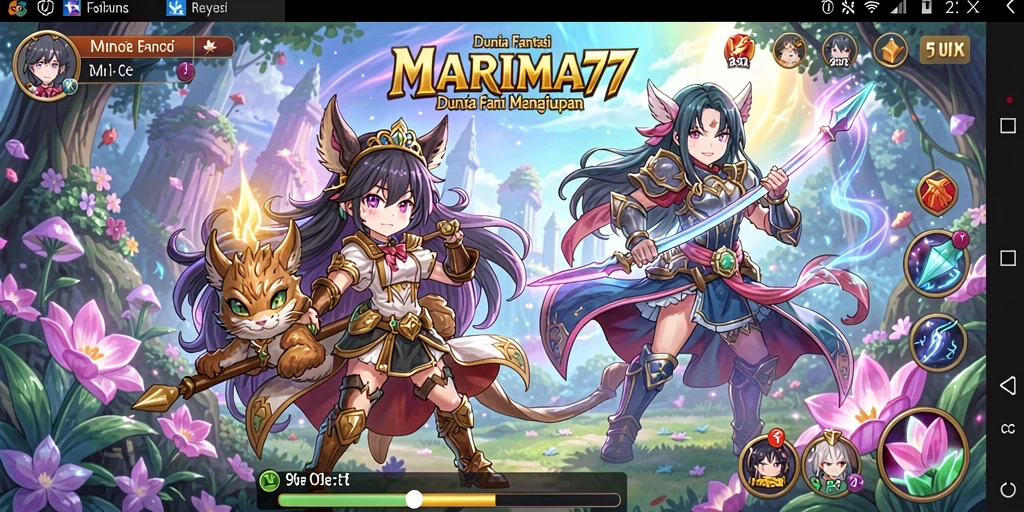 Tangkapan layar gameplay menampilkan aksi dan karakter unik dalam MARIMA77.