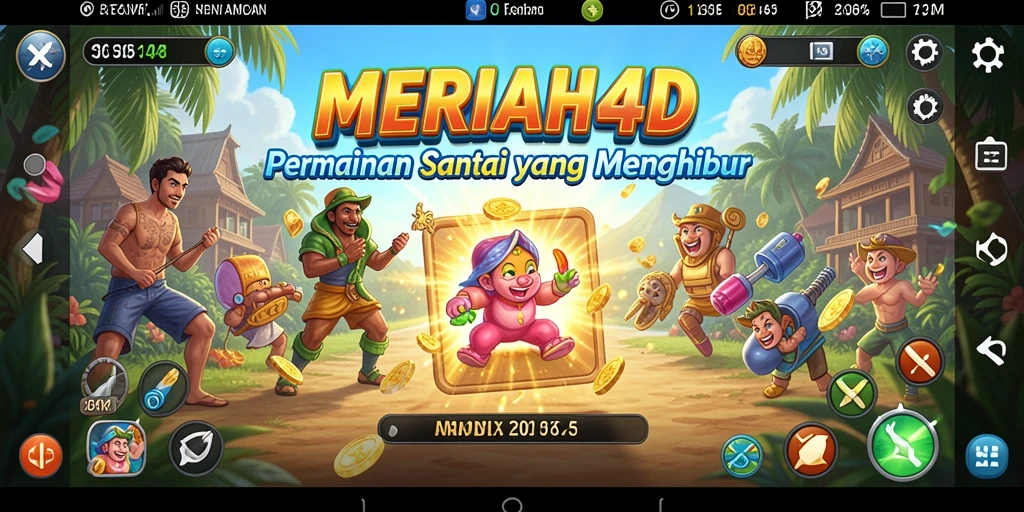 Tampilan screenshot gameplay MERIAH4D yang ceria dan penuh warna.