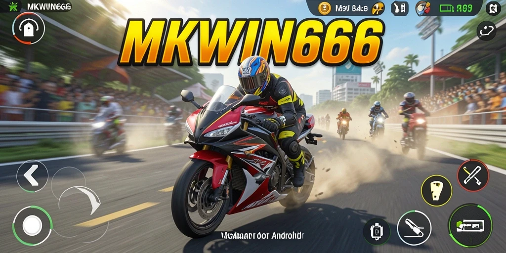 Tampilan penuh aksi dari gameplay MKWIN666 dengan balapan motor seru.