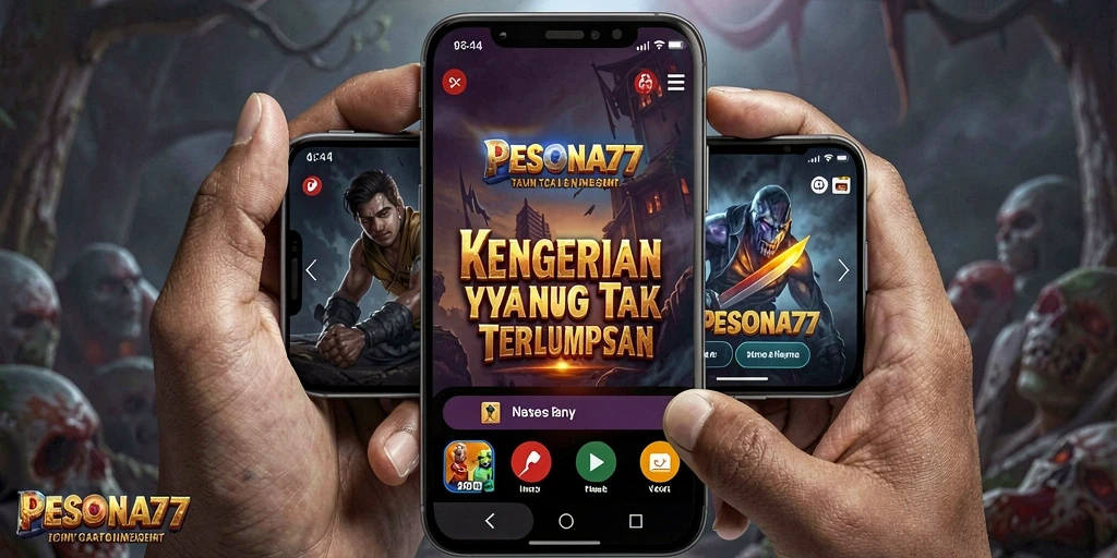 Tampilan gameplay PESONA77 dengan suasana menyeramkan dan makhluk mengerikan.