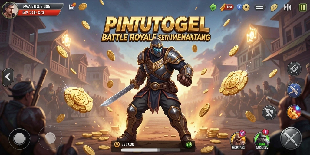 Screenshot gameplay PINTUTOGEL menampilkan pertempuran epik di arena Battle Royale.