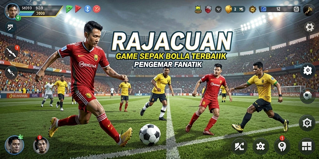 Tampilan menarik dari gameplay RAJACUAN dengan aksi sepak bola yang intens.